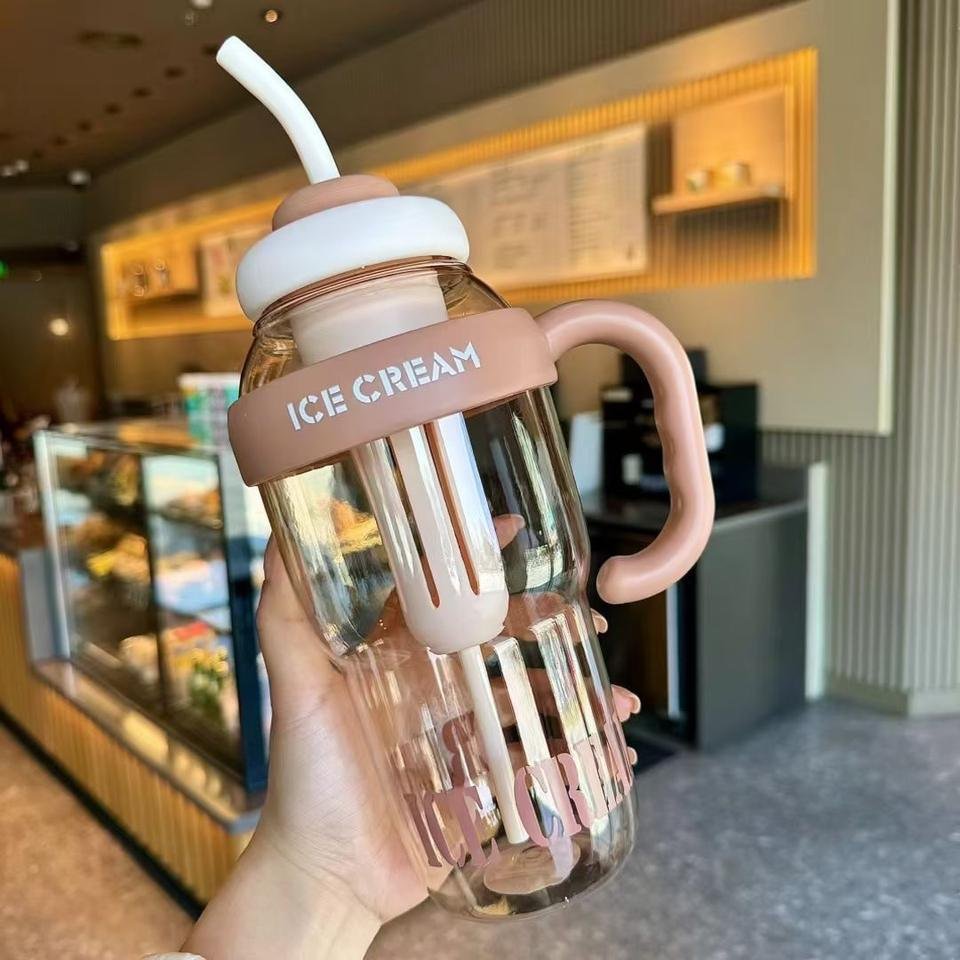 Large Scale Cute 1200ml 40oz Ice Cream Drinking Water Bottle With Straw and Infuser - photo 4