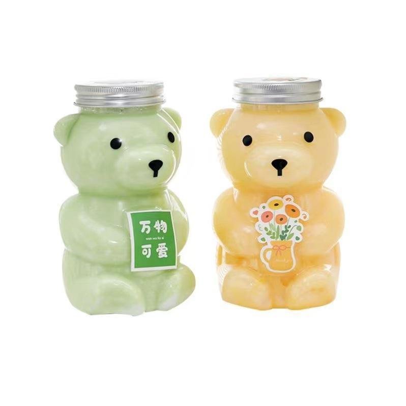 500ml Cute Bear Shaped Pet Container Plastic Boba Milk Tea Bubble Bottle for Cold Drinks - photo 4