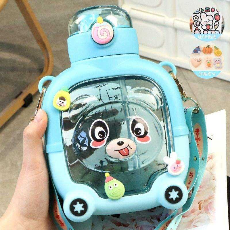 Large Capacity Magic Bear Cartoon Bouncing Cover Double Straw Plastic Water Bottle - photo 5
