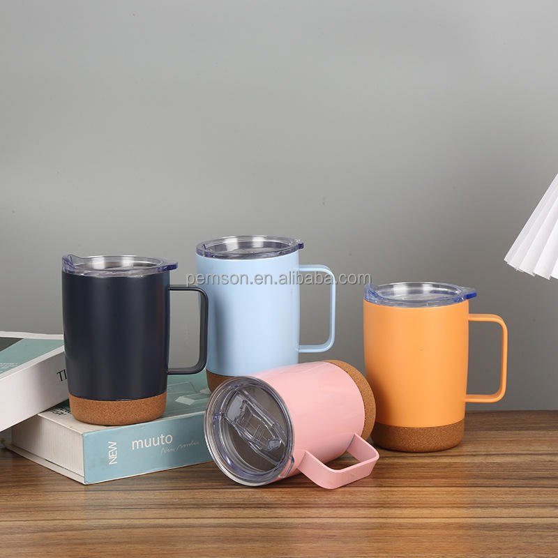 Double Wall Matte Stainless Steel Wine Beer Tumbler Mug With Handle and Cork Base - photo 3