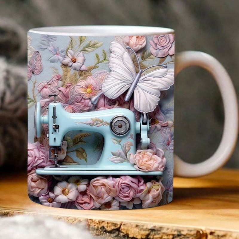 Funny Creative Customized 3D Sewing Machine Painted Tea Coffee Ceramic Mug - photo 5