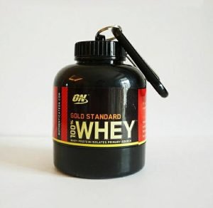 حاوية بلاستيك صغيرة لمسحوق البروتين مع سلسلة مفاتيح وشعار مخصص 100ml