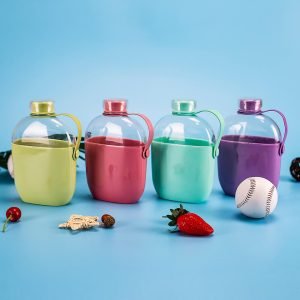 زجاجة ماء بلاستيك شفافة مسطحة مربعة محمولة صديقة للبيئة مع غلاف 750ml