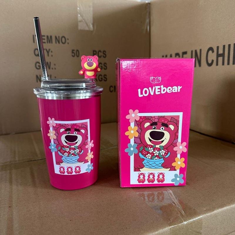 450ml Cute Cartoon Bear Pattern Stainless Steel Double Wall Travel Coffee Mugs Tumbler With Straw - photo 3