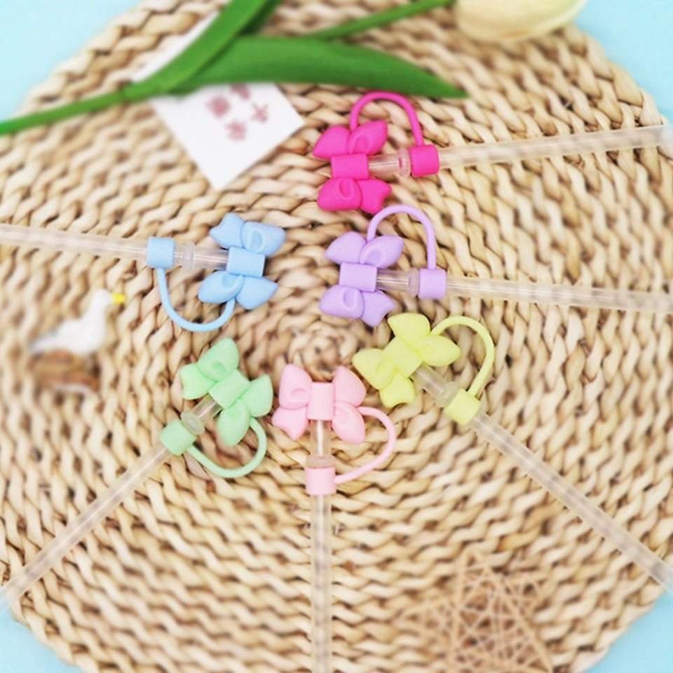 PEMSHENG Reuseable 8mm 10mm Silicone Bow Pattern Flower Kitty Straw Topper Covers for Tumblers - photo 3