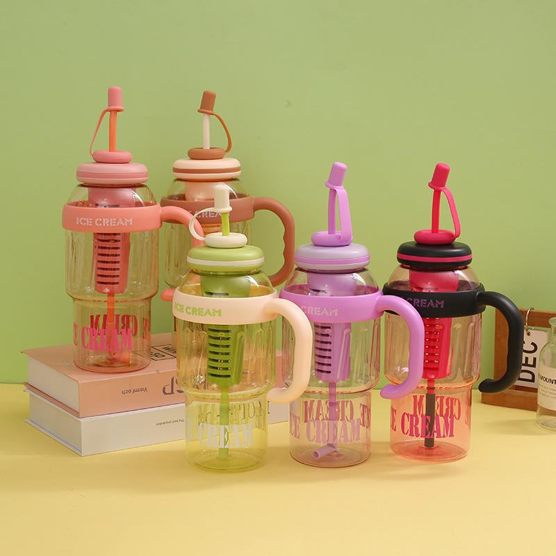 1400ml Plastic Water Bottle BPA Free Large Capacity Leakproof Straw Cute Cartoon - photo 3