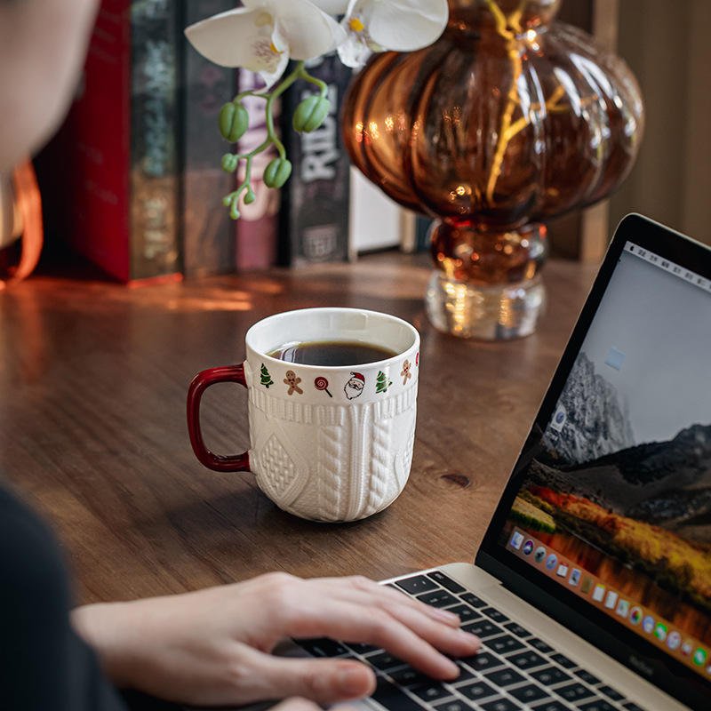 Creative Embossed Christmas Ceramic Coffee Mug 350Ml Santa Relief Heart Gift Water Cup Year Home Office Girl Present - photo 5
