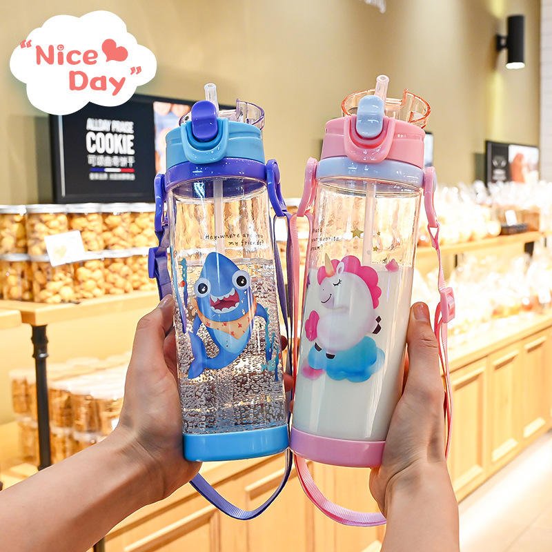 700ml Kids Cartoon School Student Portable Leak Proof Bpa Free Plastic Water Bottle With Straw Strap - photo 3