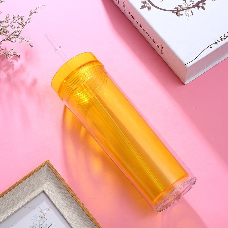Acrylic Skinny Tumbler With Lid and Straw 16oz Double Wall Plastic Tumbler Cups Insulated Plastic Water Cup - photo 5