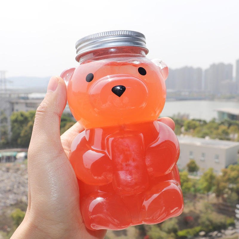500ml Cute Bear Shaped Pet Container Plastic Boba Milk Tea Bubble Bottle for Cold Drinks - photo 3