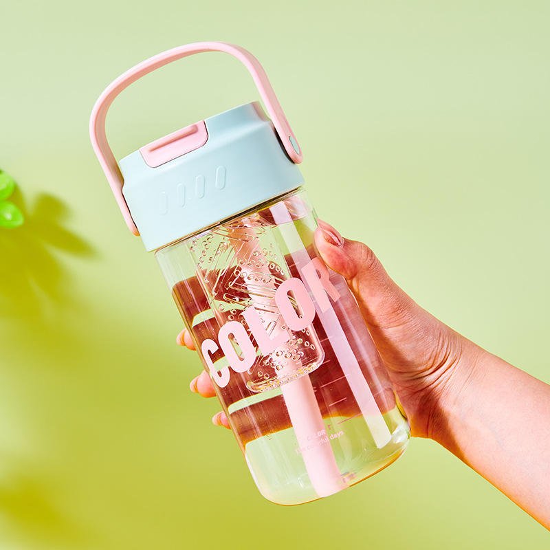 550ml 700ml Portable Transparent BPA Free Cute Plastic Girl Water Bottle Flip Top With Handle Straw Filter - photo 4