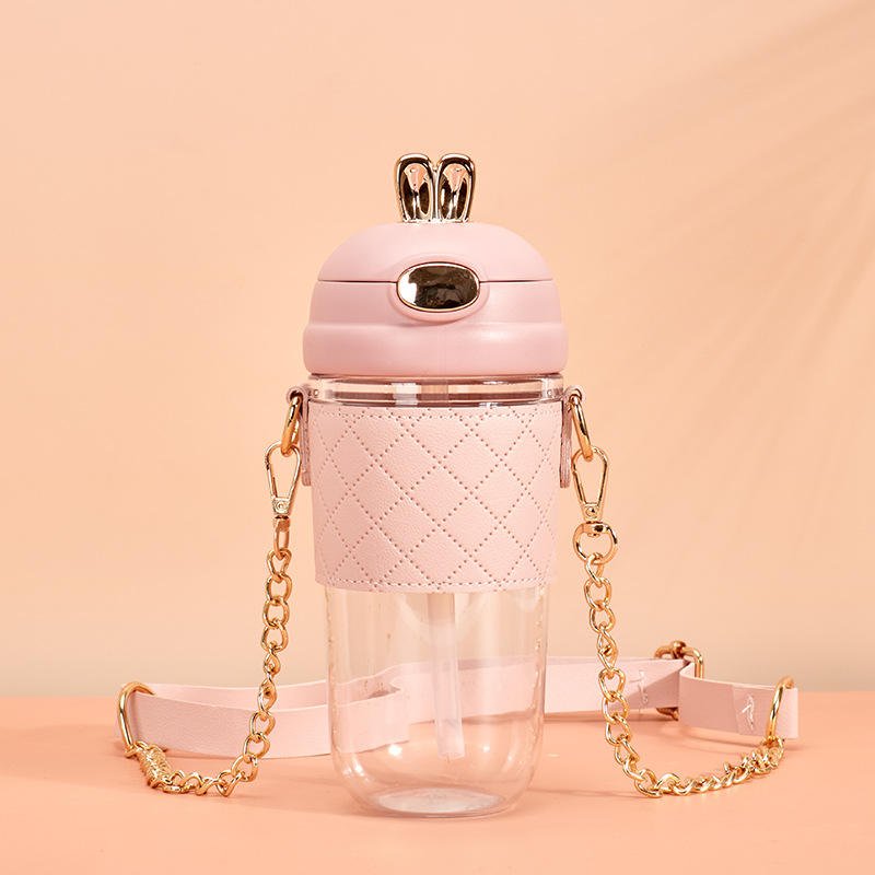 Outdoor Cute Fashion Portable Summer Sports Plastic Water Bottle With Sleeve and Straw for Girls - photo 4