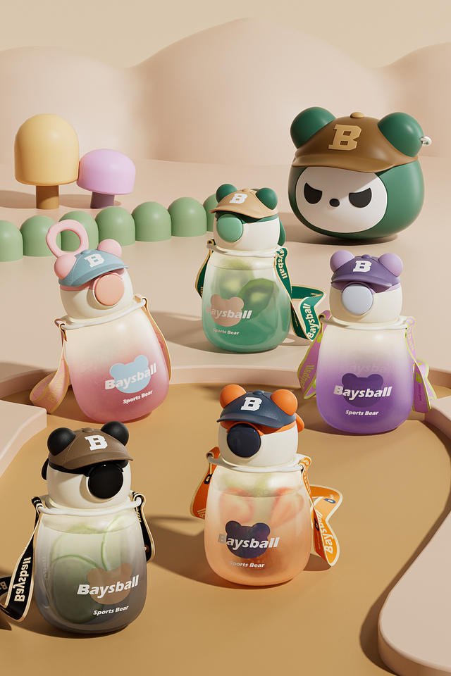 Cute 750ml Portable Hat Bear Shaped Kids Children Plastic Water Bottle With Straw Adjustable Strap - photo 5