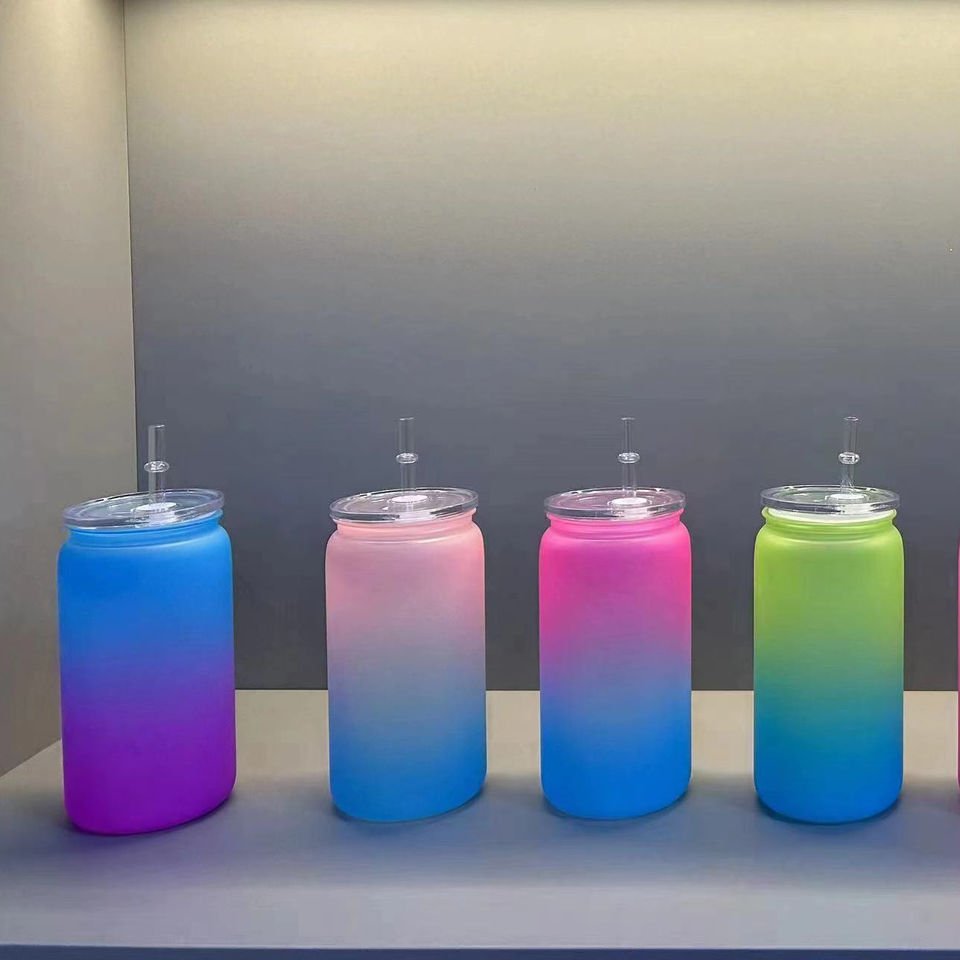 16oz Iridescent Rainbow Water Bottle Tumbler With Plastic Lids