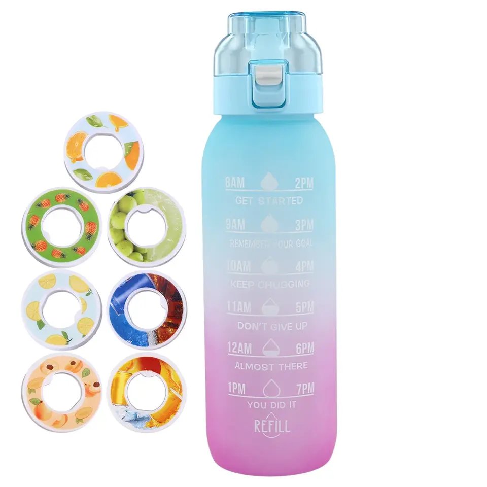 1000ml Large Capacity Tritan Outdoor Sports Graduated Air Flavor Ring up Water Bottle With 7 Flavor Pods - photo 5