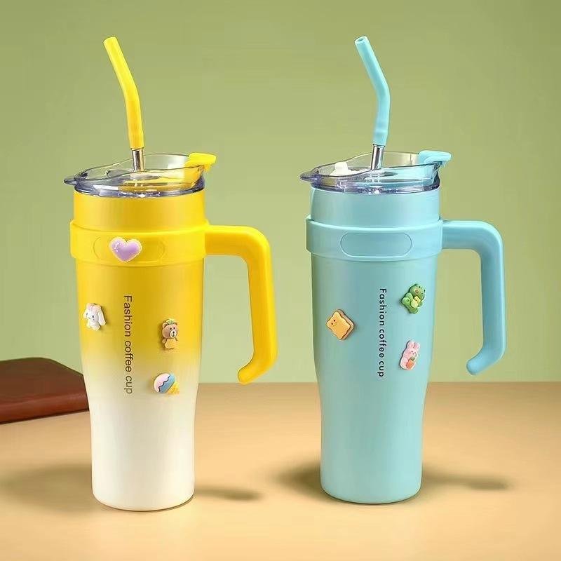 40oz CupHolder Friendly Double Wall Insulated Stainless Steel Tumbler With Handle Straw Lid - photo 4
