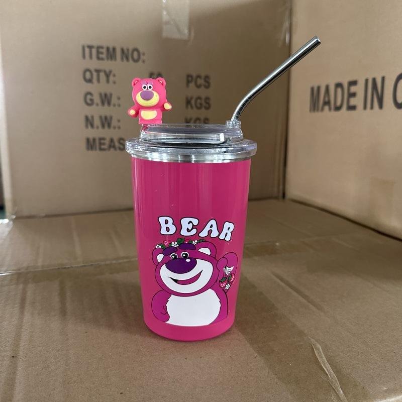 Vietnam 450ml Wholesale Bear Pattern Stainless Steel Double Wall Coffee Mugs Tumbler With Straw for Girls - photo 3