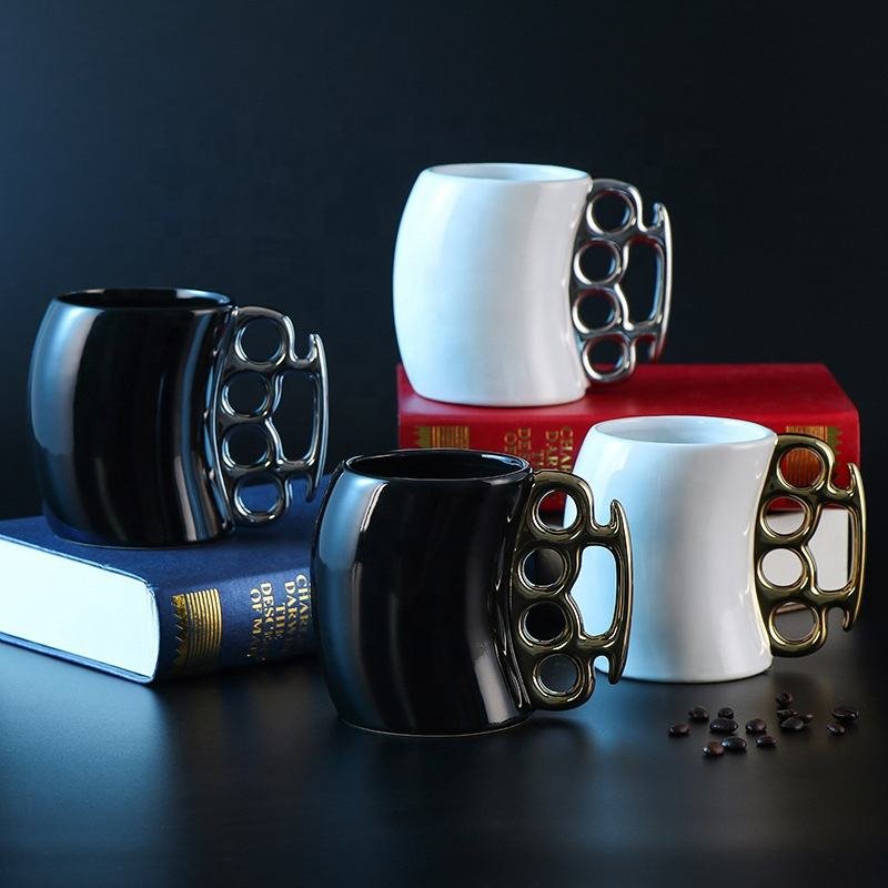 Creative 300ml 400ml Custom Brass Knuckle Duster Ceramic Coffee Mug With Handle - photo 3