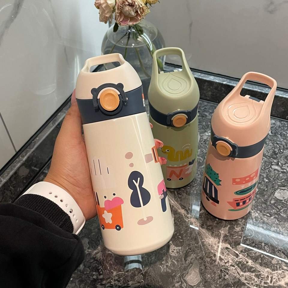 Cute Design 460ml Stainless Steel Kids Tumbler Cups With Straw