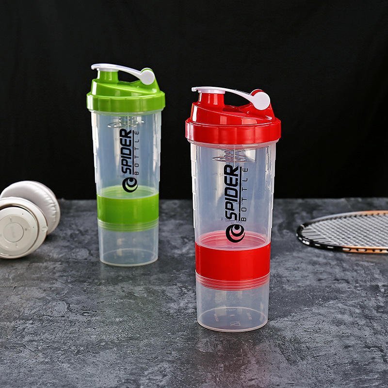 500ml 18oz Plastic 3 Layers Clear Gym Protein Shaker Bottle With Pill Organizer and Powder - photo 4