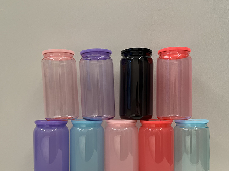 Mixed Colorful Custom 16oz Acrylic Plastic Snow Globe Transparent Beer Soda Libby Cups Jelly Can With Lid and Straw - photo 2