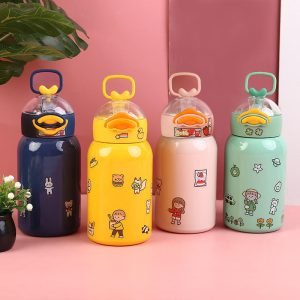 Lebensmittelechte BPA-freie süße 400ml Schule Kinder doppelwandige Edelstahl Cartoon Trinkflasche mit Strohhalm