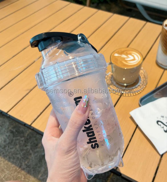 Custom Logo BPA Free Leakproof Transparent Clear Yellow Black 600ml Gym Fitness Outdoor Plastic Protein Shaker Bottle - photo 5