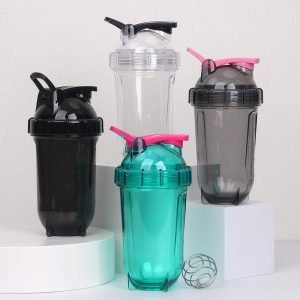 زجاجة شيكر بروتين بلاستيك محمولة خالية من BPA صديقة للبيئة للجيم والعصير والميلك شيك 500ml 600ml