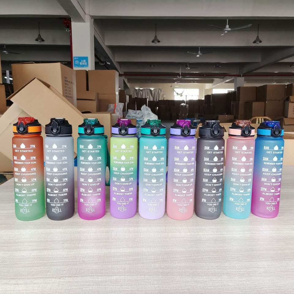 1L 32oz Strap Gym Motivational Quartz Sports Water Bottle With Straw and Remider to Drink Water - photo 3