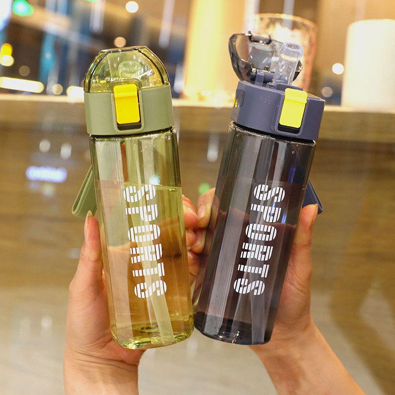 Portable 550ml 650ml Outdoor Sports Square Shape Bpa Free Plastic Water Bottle With Flip Straw Strap - photo 5