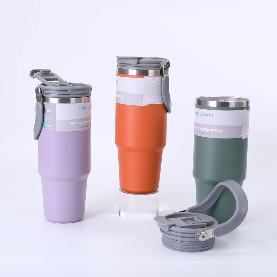 30oz Tumbler With Handle Stainless Steel Double Wall Vacuum Insulated Flip Straw Cup - photo 4