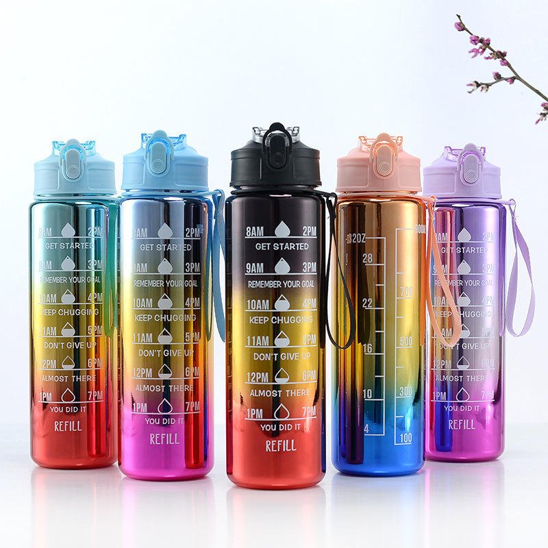 64oz Pink Metallic Shining Glitter Colors Plastic Electroplate Water Bottles 3 in 1 Set - photo 4