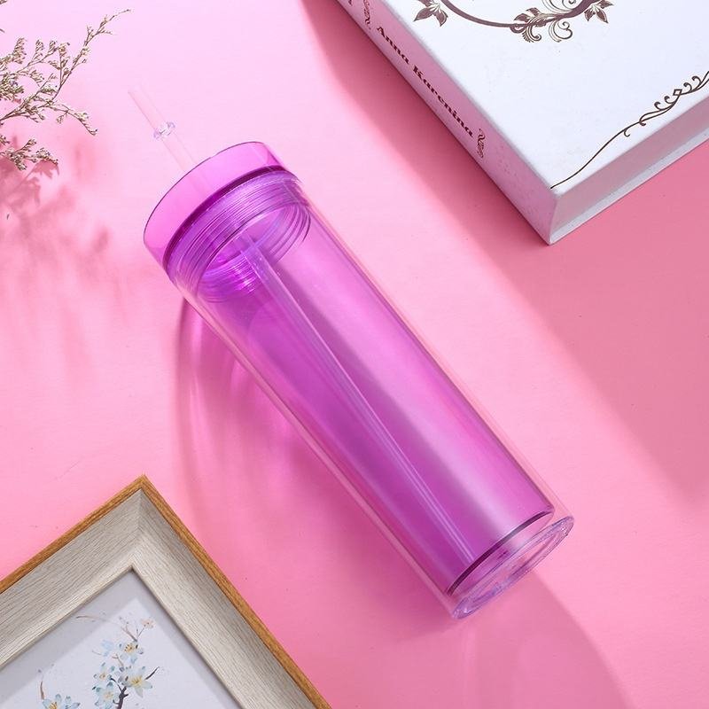 Acrylic Skinny Tumbler With Lid and Straw 16oz Double Wall Plastic Tumbler Cups Insulated Plastic Water Cup - photo 4