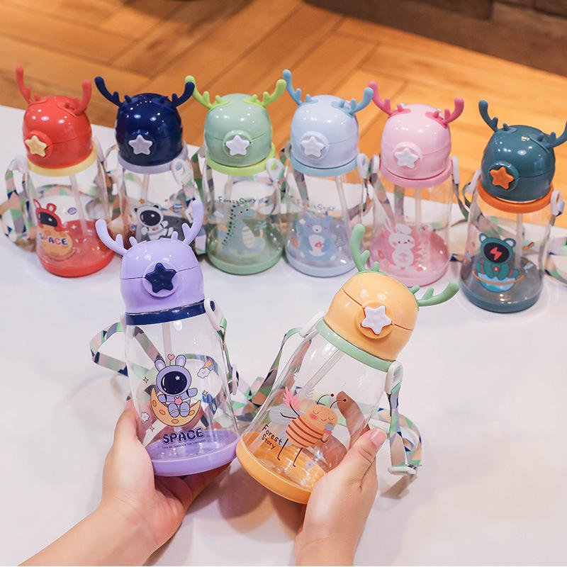 Cute Portable 600ml Fancy Cartoon Bpa Free Eco-Friendly Kids Plastic Water Bottle With Straw Strap - photo 3