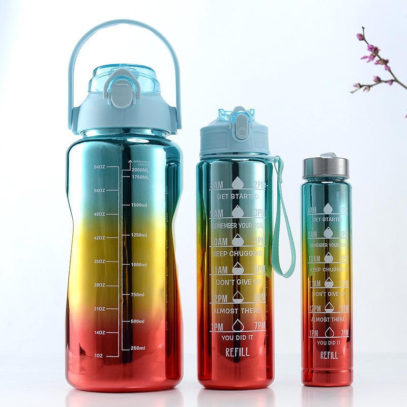 64oz Pink Metallic Shining Glitter Colors Plastic Electroplate Water Bottles 3 in 1 Set - photo 5