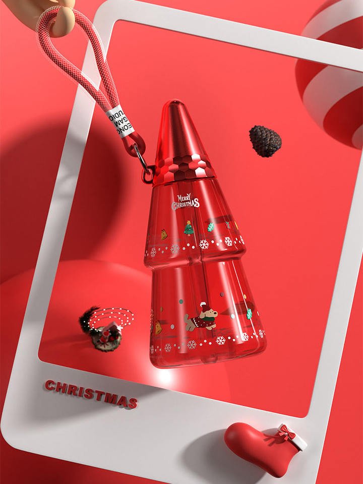 Novelty Christmas Tree Shaped Water Bottle 500Ml Plastic Kids Drinking Cup With Handle Leakproof Bpa Free Holiday Gift - photo 4