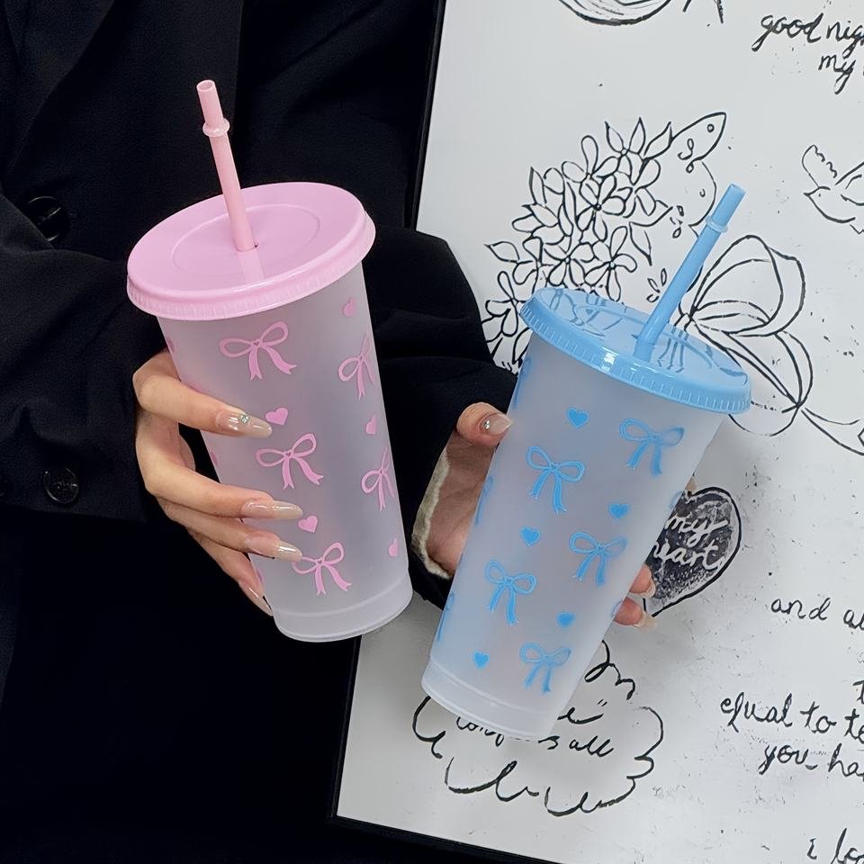 Cute 710ml Soda Can Coffee Mug Reusable PP Plastic Tumbler with Bow Design - photo 2