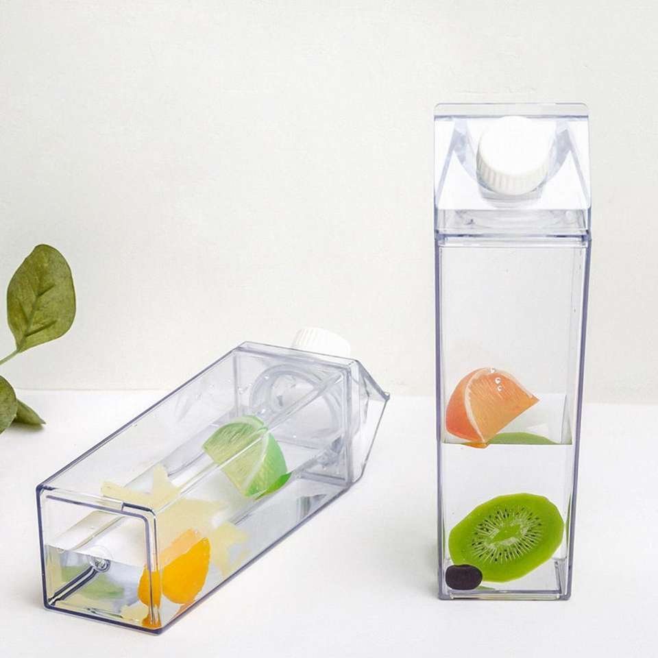 Trending Cute Sports Square Kids 500ml Plastic Portable Drinking Clear Milk Carton Shaped Water Bottle - photo 4