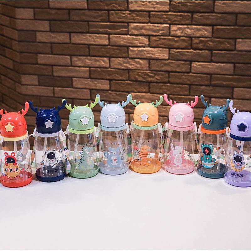 Cute Portable 600ml Fancy Cartoon Bpa Free Eco-Friendly Kids Plastic Water Bottle With Straw Strap - photo 5