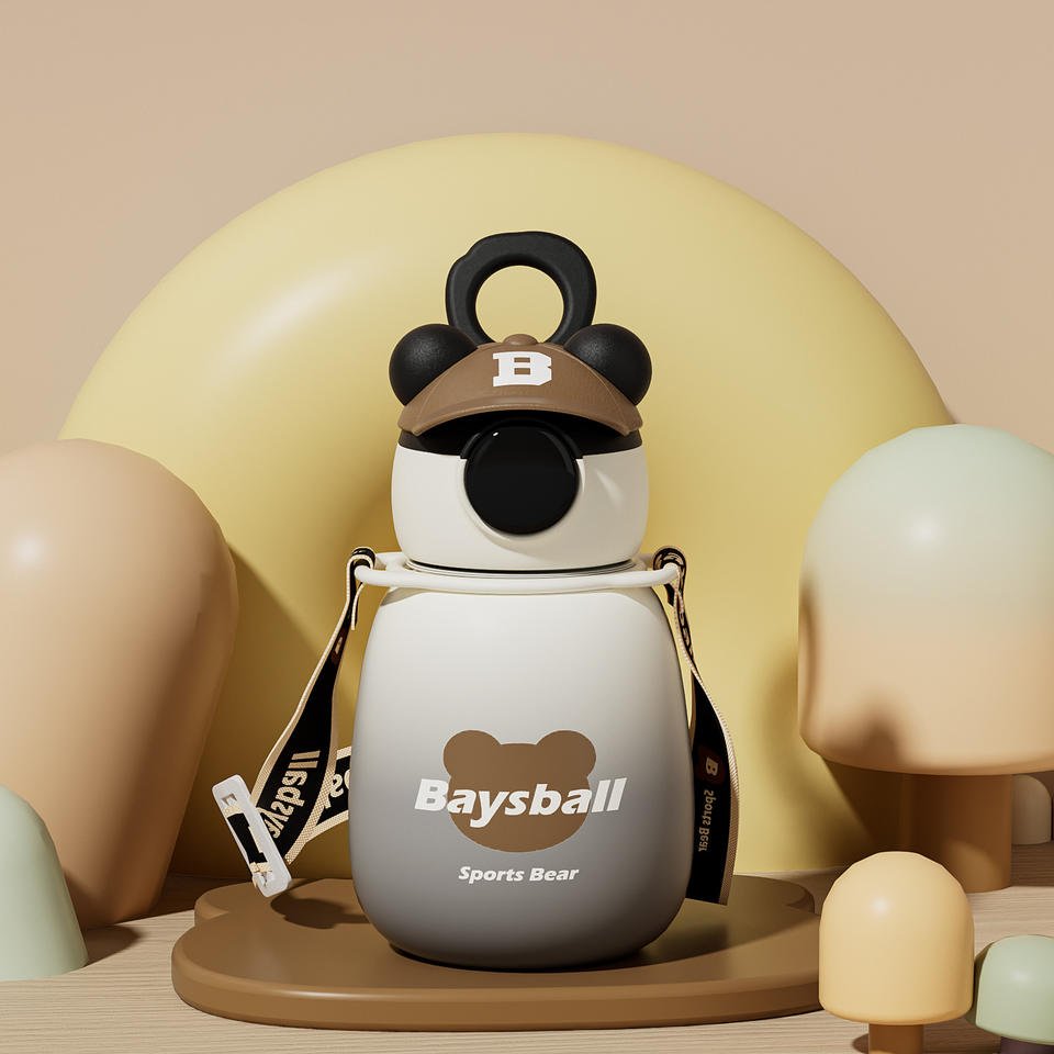 Cute 750ml Portable Hat Bear Shaped Kids Children Plastic Water Bottle With Straw Adjustable Strap - photo 2