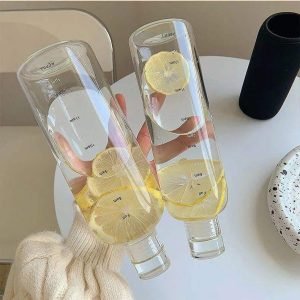 زجاجة ماء بلاستيك شفافة للفواكه مع مقياس 500ml 700ml