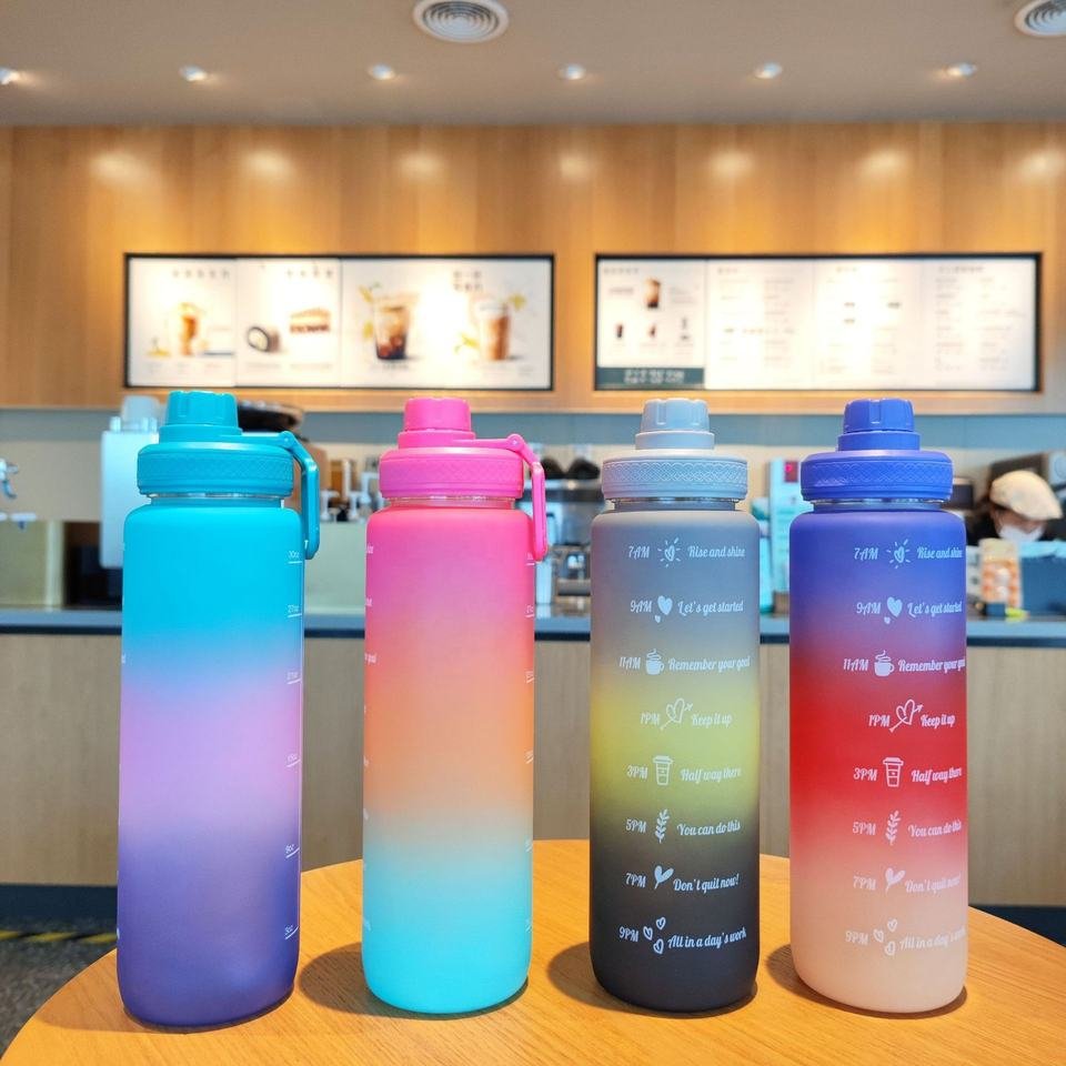 1000ml Outdoor Portable Sports Plastic Frosted Gradient Colors Water Bottle Trinkflasche