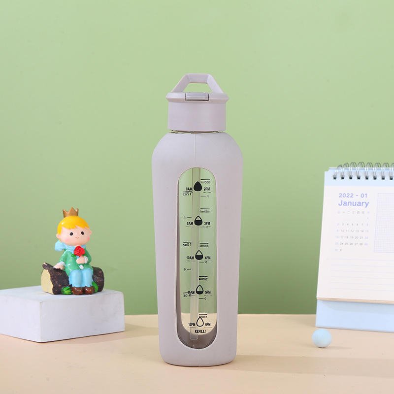 Tall and Thin 700ml 24oz Durable Borosilicate Glass Drinking Water Bottle With Handle and Silicone Sleeve - photo 2
