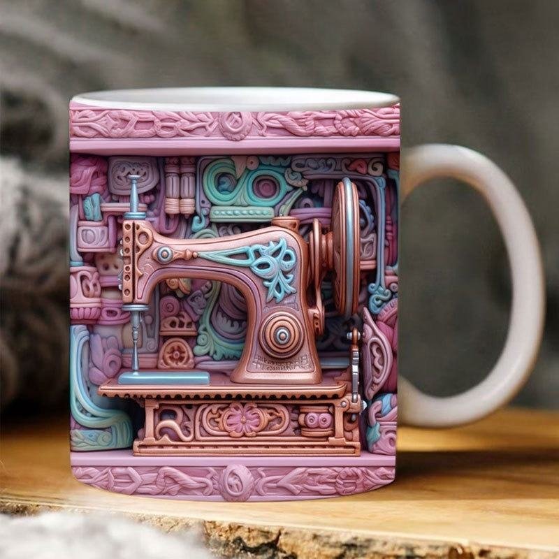 Funny Creative Customized 3D Sewing Machine Painted Tea Coffee Ceramic Mug - photo 3