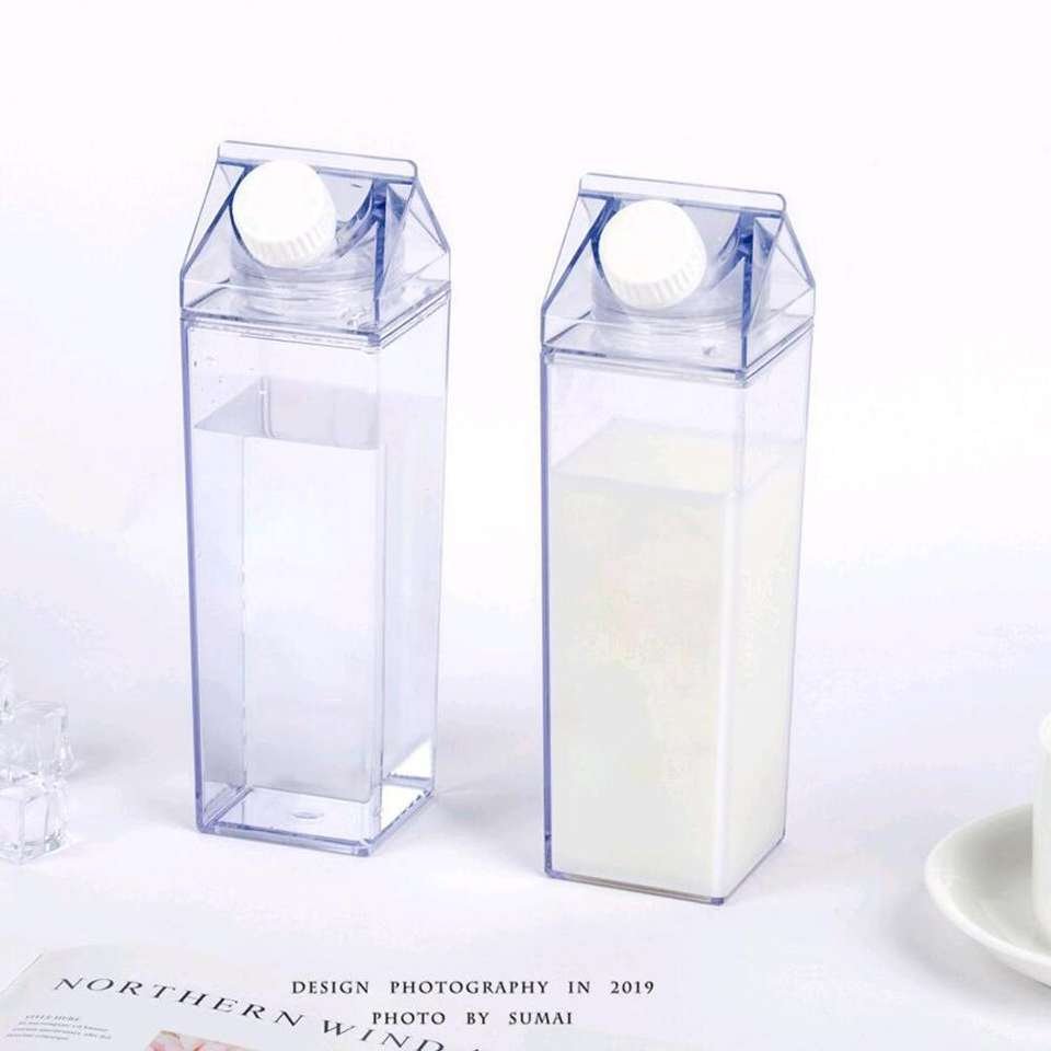Trending Cute Sports Square Kids 500ml Plastic Portable Drinking Clear Milk Carton Shaped Water Bottle - photo 2