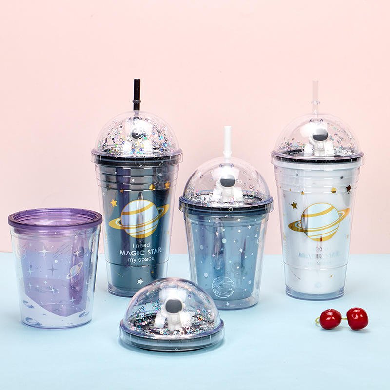 Hot Custom DIY Double Wall Plastic Acrylic Clear Cup Dupes Snow Globe Snowball Snowglobe Tumbler With Lids and Straws