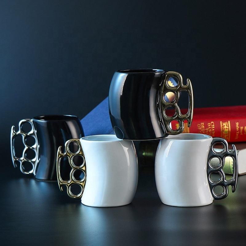 Creative 300ml 400ml Custom Brass Knuckle Duster Ceramic Coffee Mug With Handle