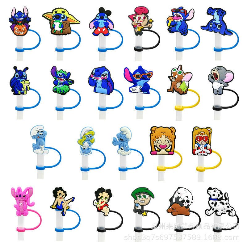 3D Printed Labubu Stitch Animal Silicone Disposable Cute Cartoon Character Straw Topper for Bar Use - photo 4
