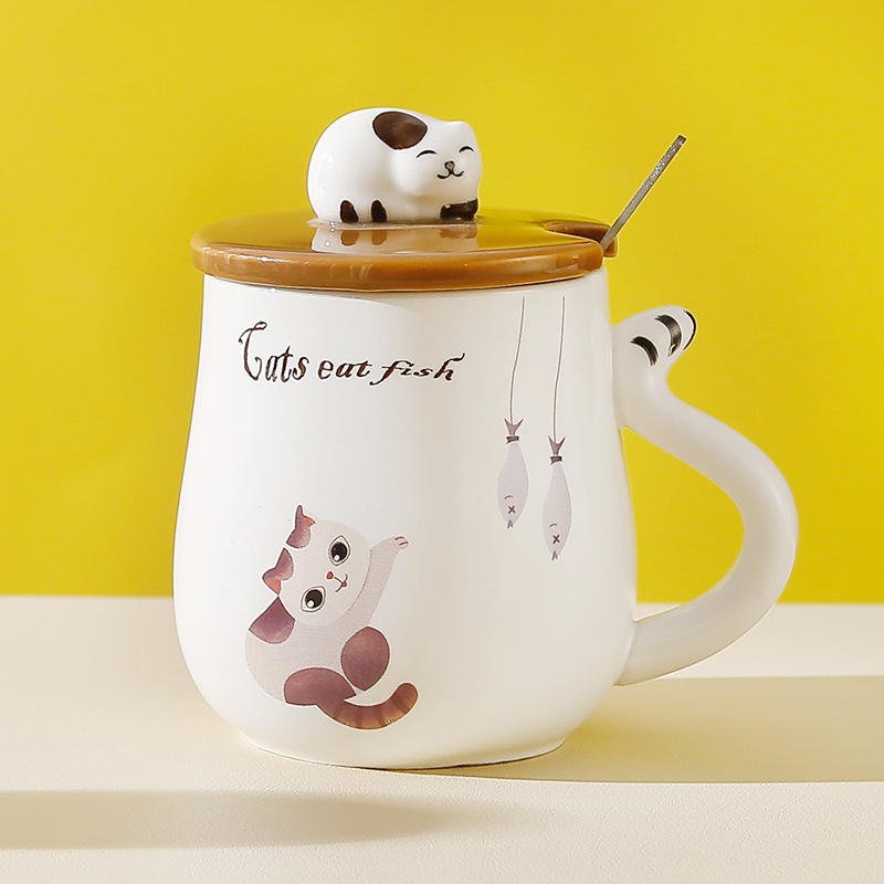 Wholesale Cute Cartoon Cat Design Ceramic Water Cup Novelty Novelty Student Gift Mug - photo 5