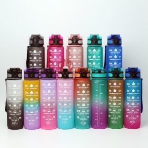 زجاجة ماء بلاستيك متدرجة الألوان مع شعار مخصص وشفاطة للأنشطة الخارجية واللياقة 1000ml 32oz